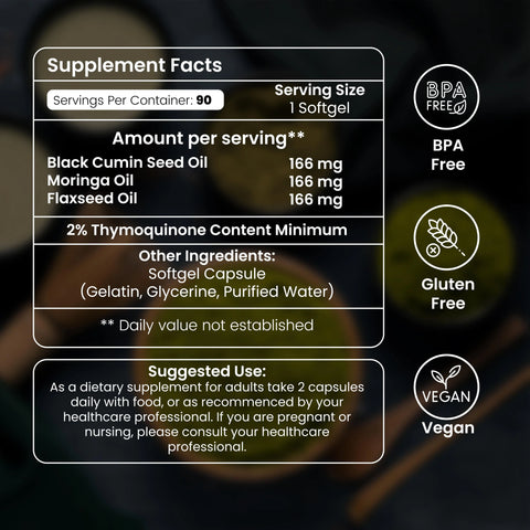 Black Seed, Moringa & Flaxseed Softgel Capsules